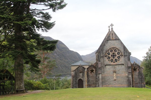 Glenfinnan Church as seen from the A830 on The Road to The Isles