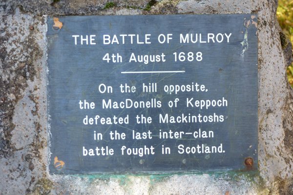 The plaque on the Mulroy Monument