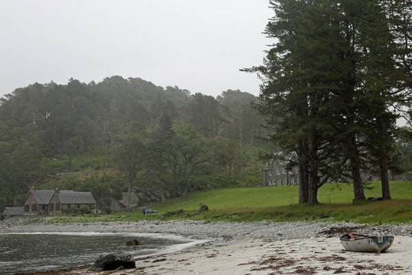 The beach and boathouse at Roshven