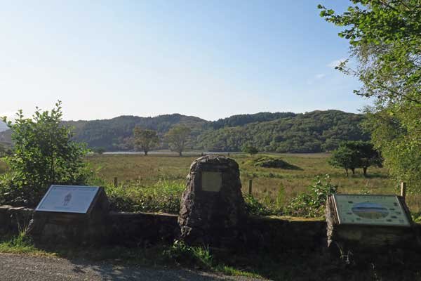 Signage at The Seven Men of Moidart parking area on the A861