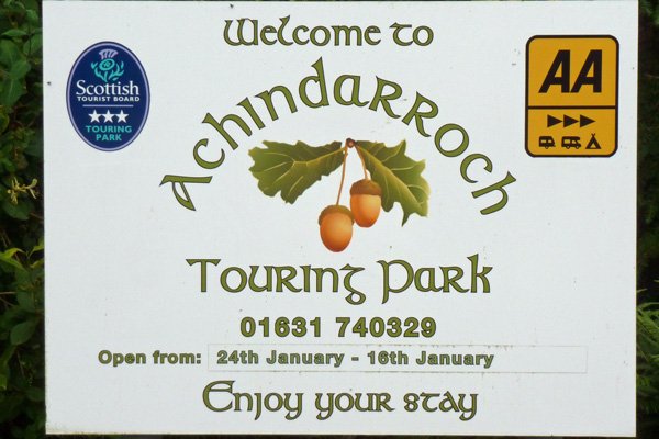 The sign for Achindarroch Touring Park