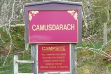 The sign for Camusdarach Campsite
