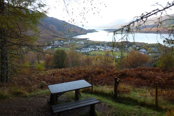 Slate picnic bench at viewpoint