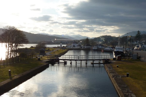 View of lochs and lighthouse at Corpach