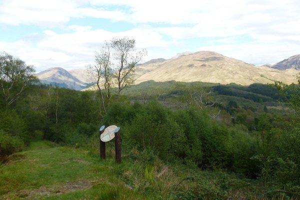 An interpretation board with good views of  Glen Ure