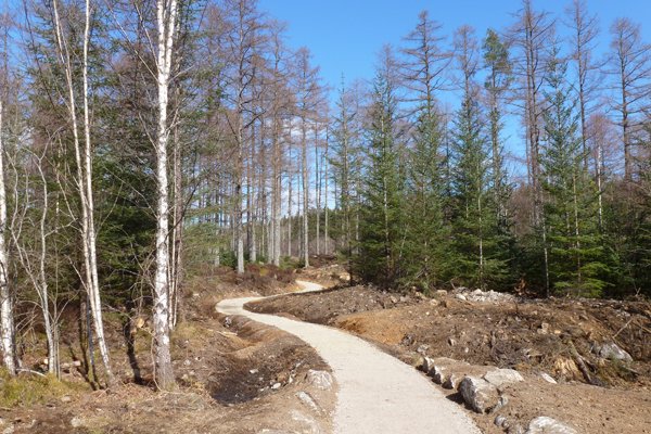 The gravel path returning to the car park on Ciste Dubh Trail