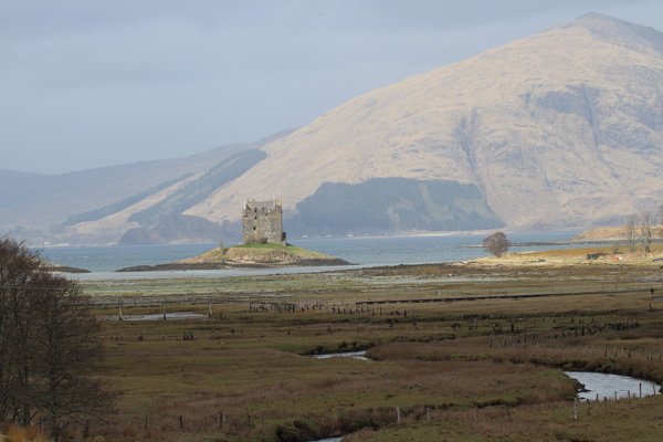 Lovely views of the salt marsh, Castle Stalker and the hills beyond