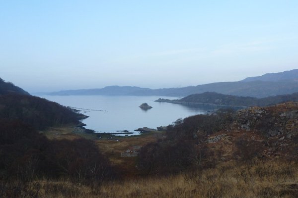 Loch nan Uamh and ruined township of Allt Camas Raoigh