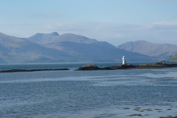 Stunning views of the new automated lighthouse with hills of Morvern behind