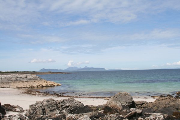 Smirisary, Moidart - the beach and view to the Small Isles
