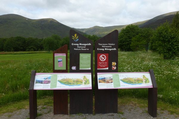 Information boards at Creag Meagaidh National Nature Reserve 