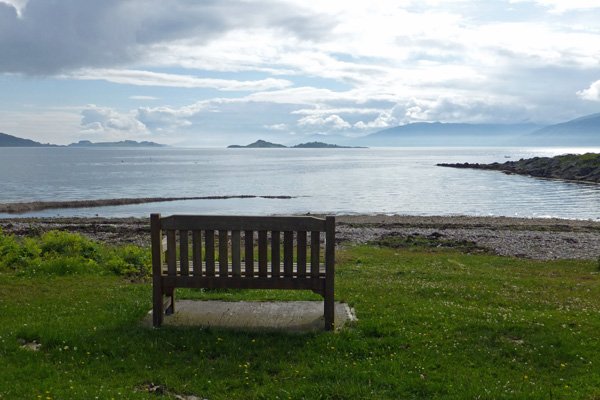 A seat with a view a short walk from the end of the public road at Cuil Bay
