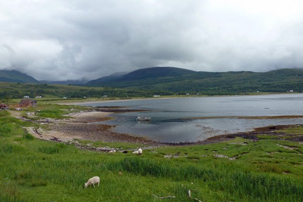 Looking back towards Cuil Bay from the walk to Rubha Mor