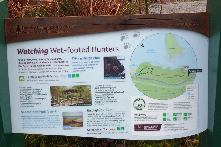 The interpretation board at The Garbh Eilean Wildlife Hide