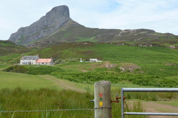 The red waymarked path heads to the top of An Sgurr