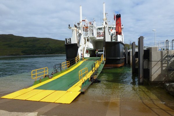 The Calmac ferry offloading at Rum